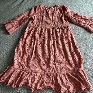Chic Long Sleeve Lace Dress in Terracotta